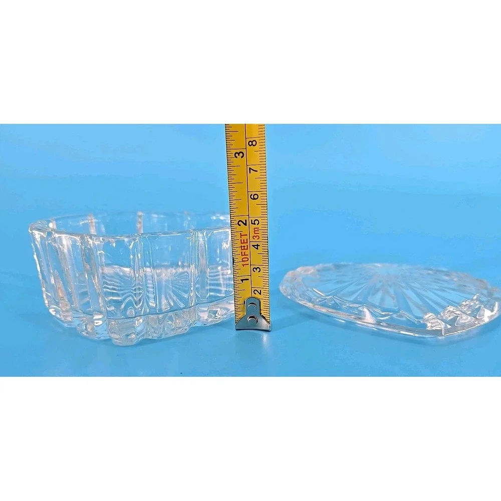 Vintage Heart Shaped Crystal Trinket Jewelry Box W/ Lid- Some‎ Small Chips